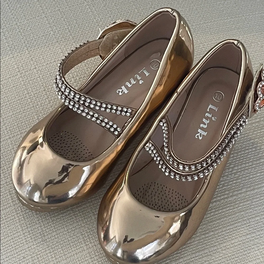 Girls Link Rose Gold Patent Mary Jane Dress Shoes Size 10